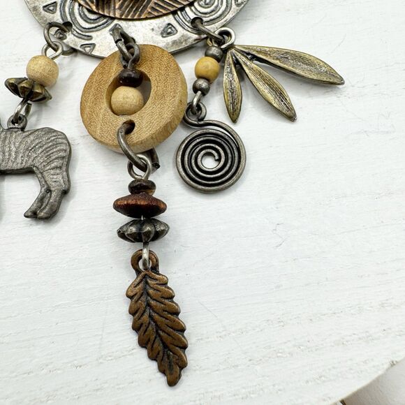 Vintage Mixed Metal Tone Zebra African Safari Brooch Pin Large Dangles - Picture 6 of 6